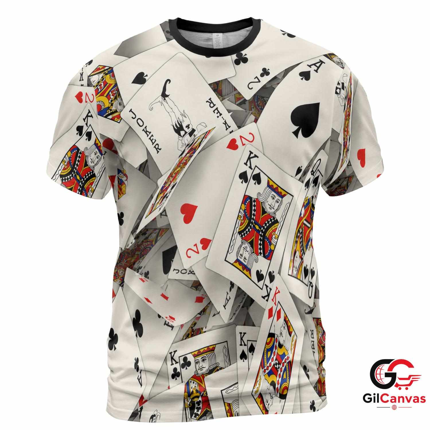 Playing Cards Game 3D T-Shirt, Fun Unisex Party Graphic Tee Gift For Gamers