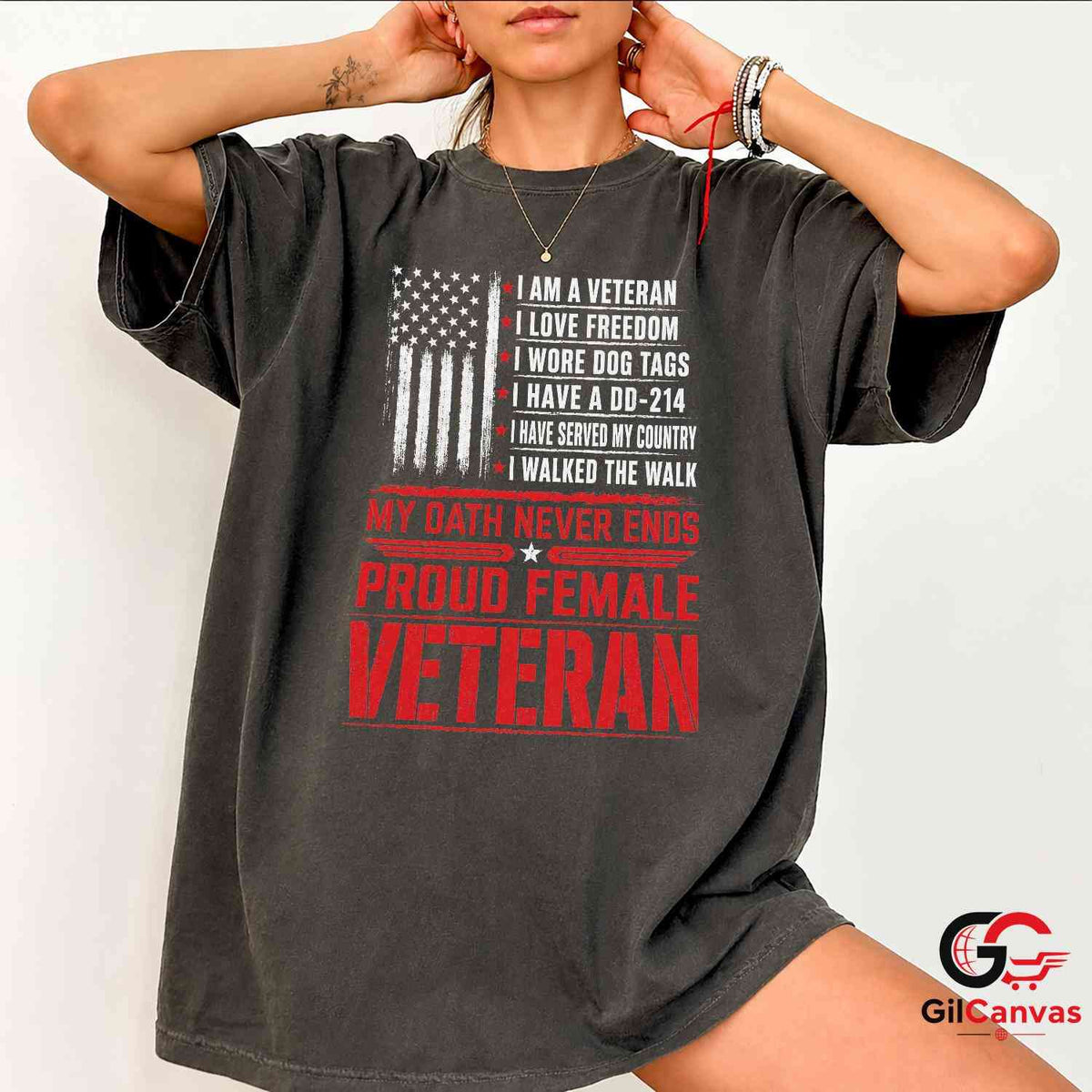 Proud Female Veteran T-Shirt Distressed US Flag Unisex Military Service Apparel