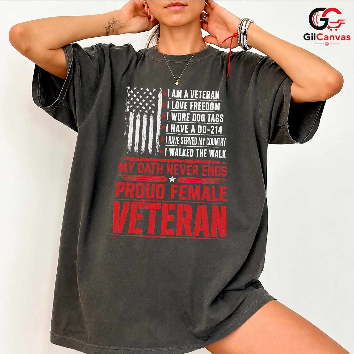 Proud Female Veteran T-Shirt Distressed US Flag Unisex Military Service Apparel