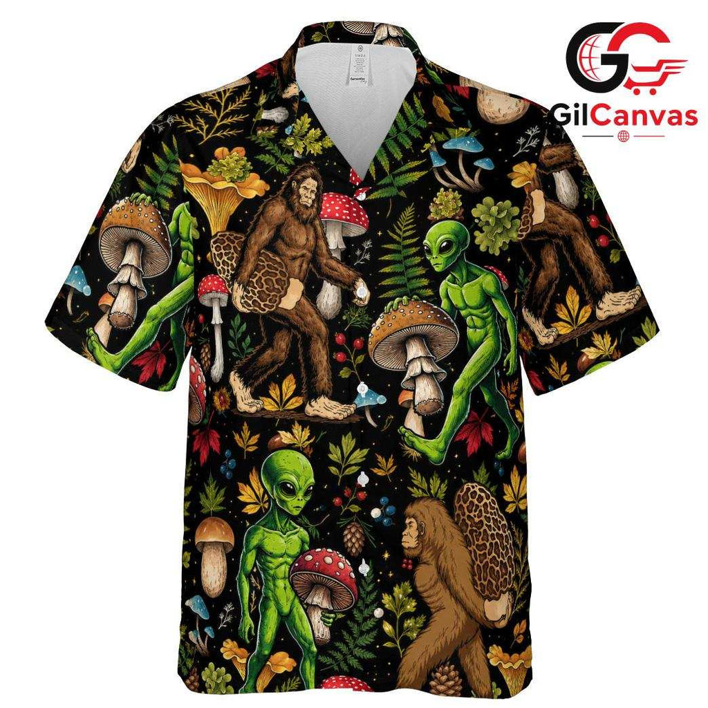 Psychedelic Bigfoot Alien Tee, Mens Nature Mushroom Summer Festival Apparel