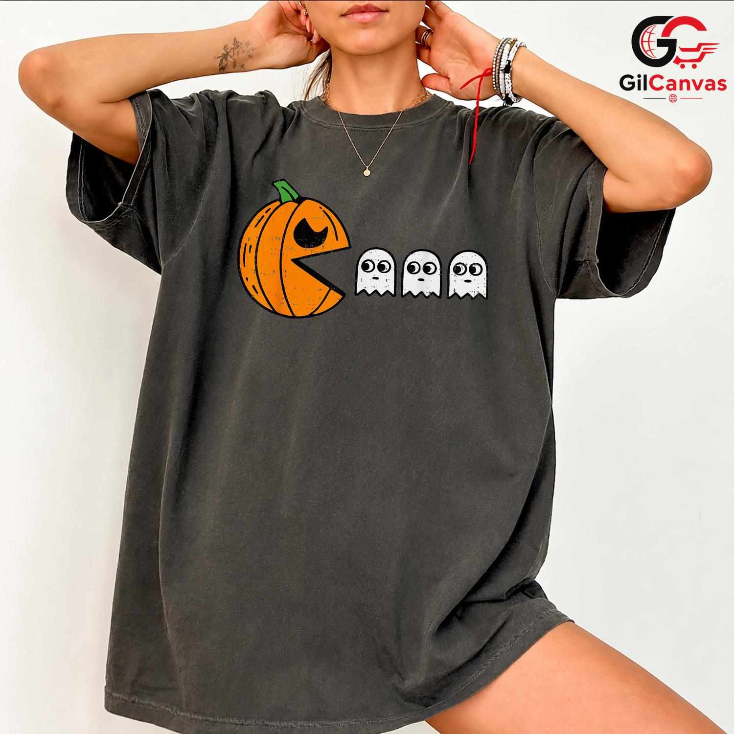 Pumpkin Ghosts Fall Tee Shirt Unisex Spooky Halloween Celebration Gift For Kids