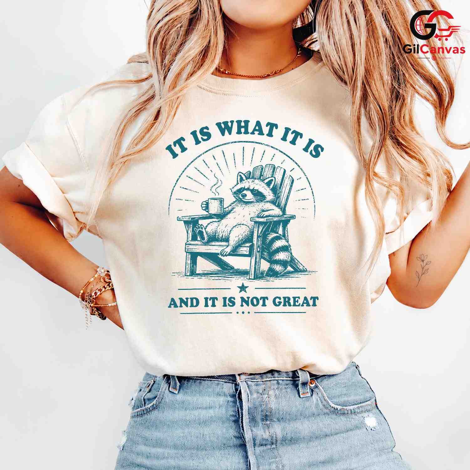 Raccoon Drinking Coffee Shirt Sarcastic Everyday Wear Unisex Funny Quote Tee