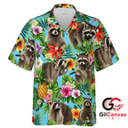 Raccoon Floral Hawaiian Shirt For Summer Parties Women Fun Tropical Vibe