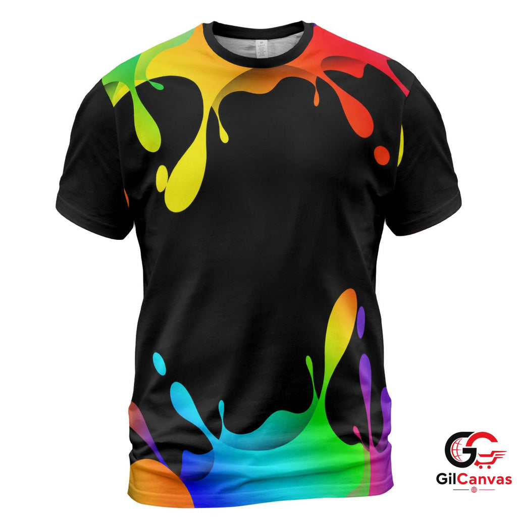 Rainbow Fluid Art 3D T-Shirt, Vibrant Unisex Abstract Graphic Tee Festival Parties