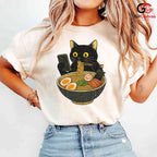 Ramen Eating Cat T-Shirt Cute Custom Design Feline Lover Gift Unisex Apparel