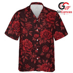 Red Floral Beach Hawaiian Tee, Bright Casual Unisex Style Summer Colors