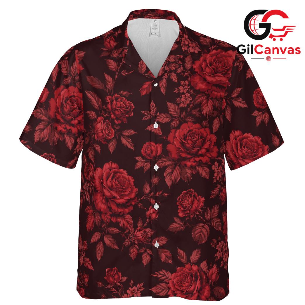 Red Floral Beach Hawaiian Tee, Bright Casual Unisex Style Summer Colors