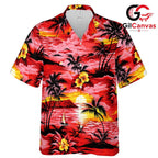 Red Tropical Hibiscus Palm Shirt, Unisex Beach Cruise Wear Summer Vacation