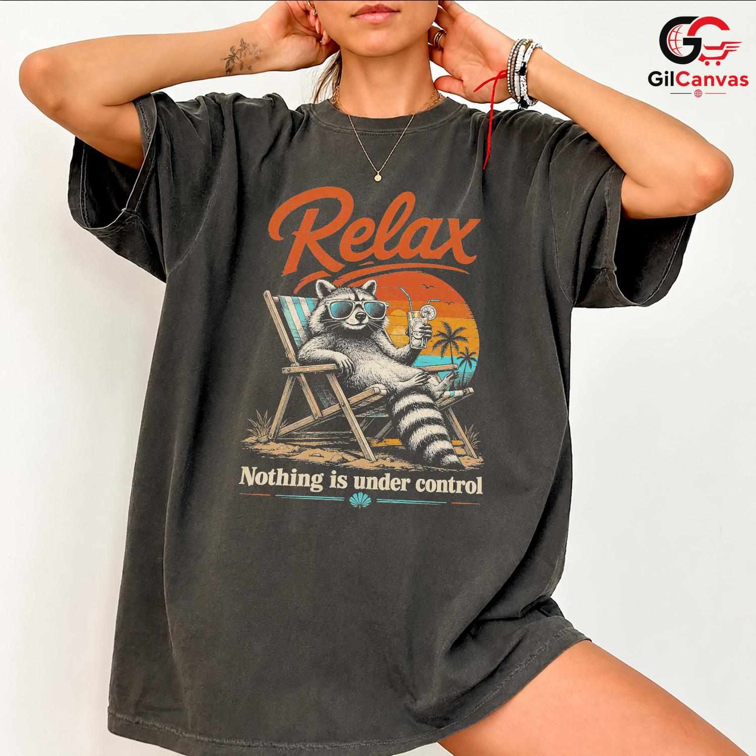 Relaxing Summer Raccoon T-Shirt Beach Vacation Graphic Unisex Casual Apparel