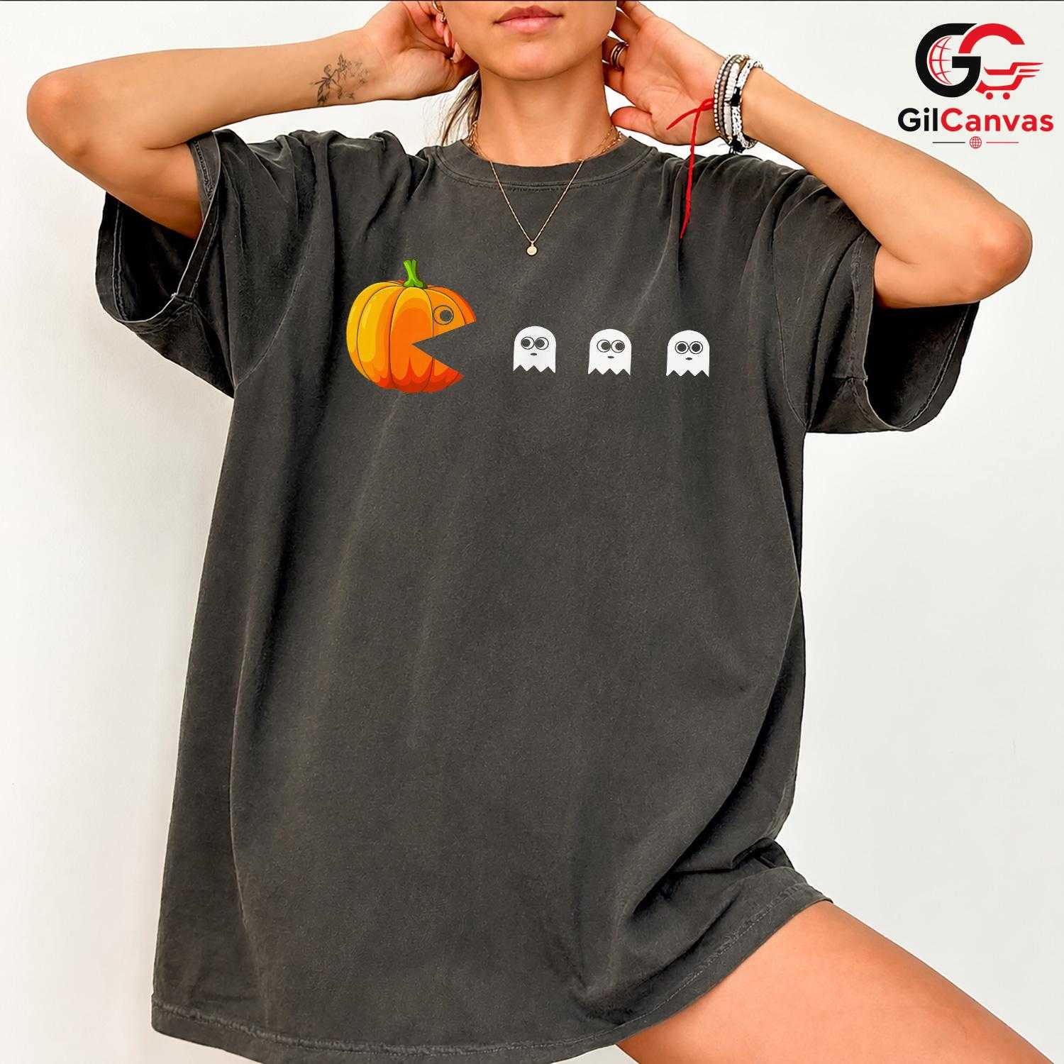 Retro Arcade Maze Ghost Tee Shirt Unisex Funny Spooky Gamer Party Costume