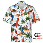 Retro Surfboard Hawaiian Shirt For Men Summer Vacations Tropical Paradise Fit