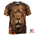 Roaring Lion Fire 3D T-Shirt, Wild Animal Unisex Graphic Tee For Halloween Fun