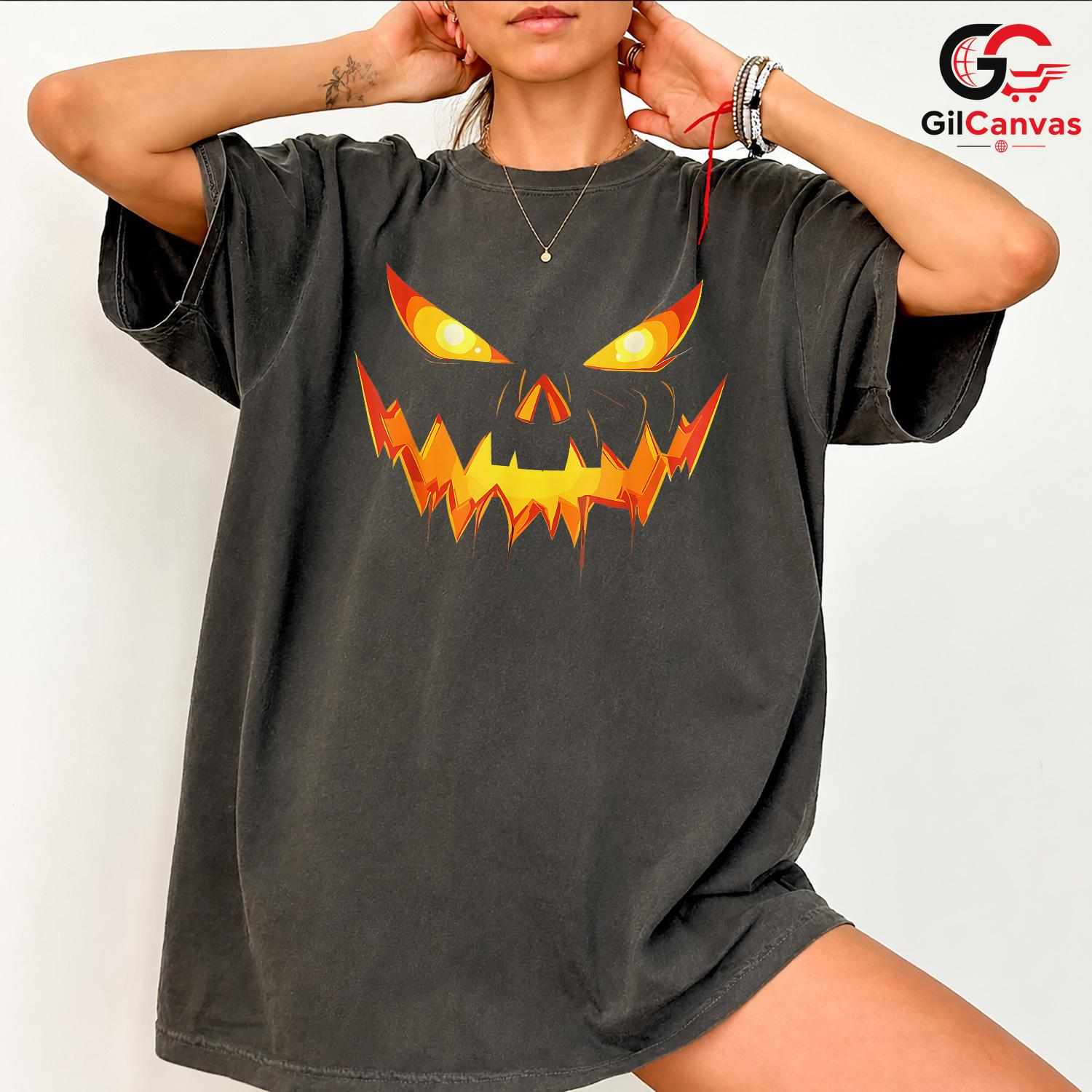 Scary Jack O Lantern Face T-Shirt Unisex Spooky Fall Costume Gift For Adults