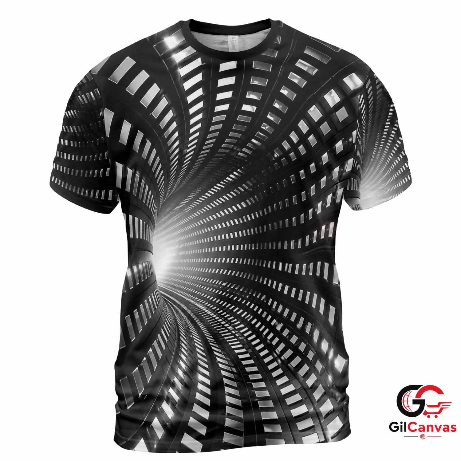 Sci-Fi Tunnel Art 3D T-Shirt, Cool Unisex Futuristic Graphic Tee For Rave Parties