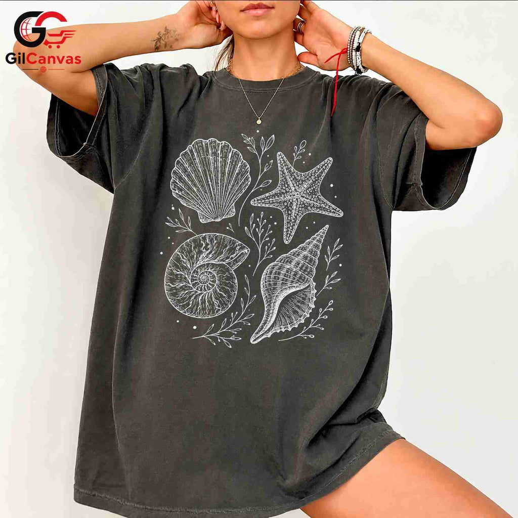 Seashell Nautical T-Shirt Beach Lover Women Casual Summer Apparel Unisex Gift