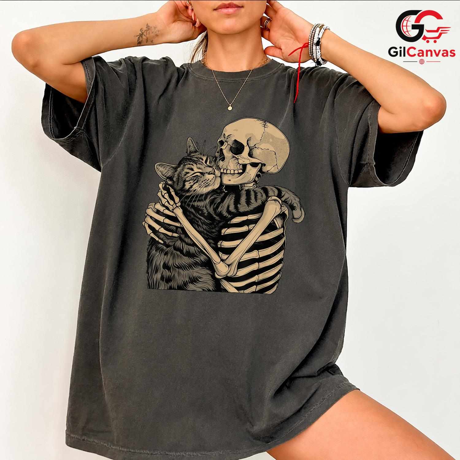 Skeleton Cat Lover Halloween T-Shirt Unisex Funny Spooky Gift For Pet Owners