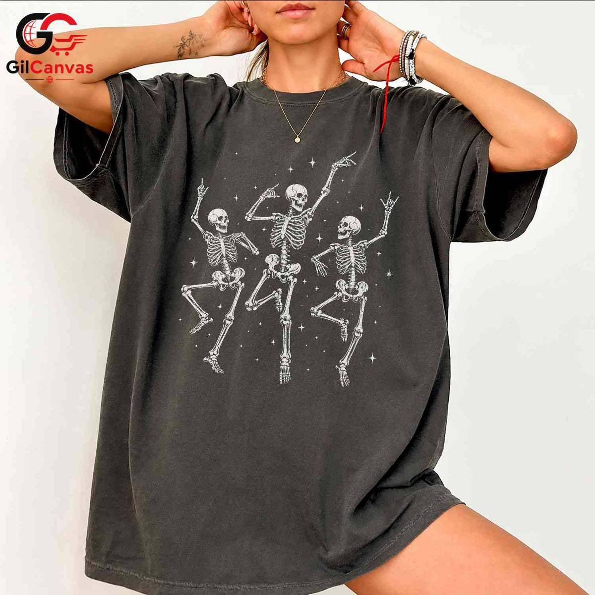 Skeleton Dance T-Shirt Halloween Party Wear Fun Casual Gift For Men Women Tee
