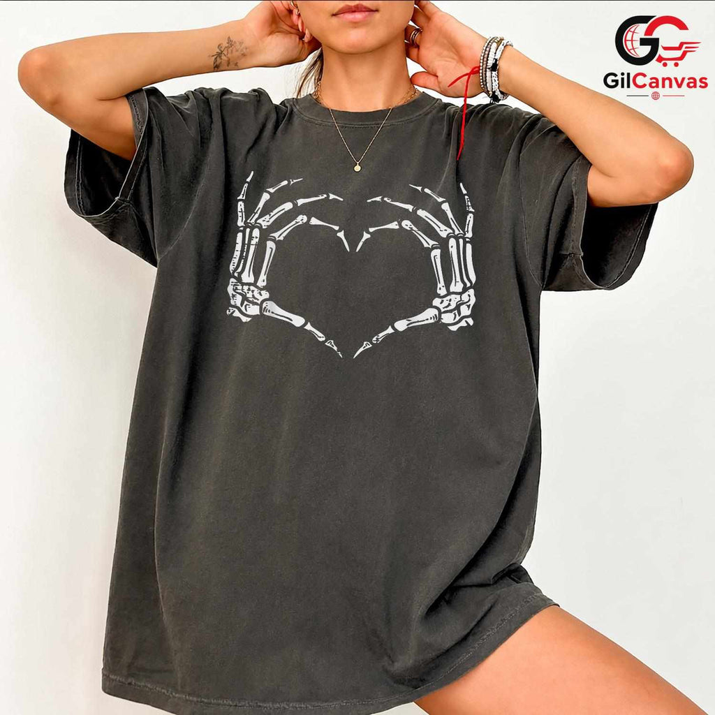 Skeleton Hands Heart Tee Shirt Unisex Perfect Spooky Season Gift For Teens
