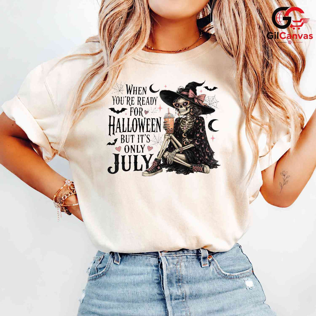 Skeleton Witch July Tee Shirt Unisex Fun Spooky Summer Celebration Gift Idea