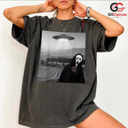 Slasher Movie Mask Alien Tee Shirt Unisex Funny Spooky Horror Abduction Gift