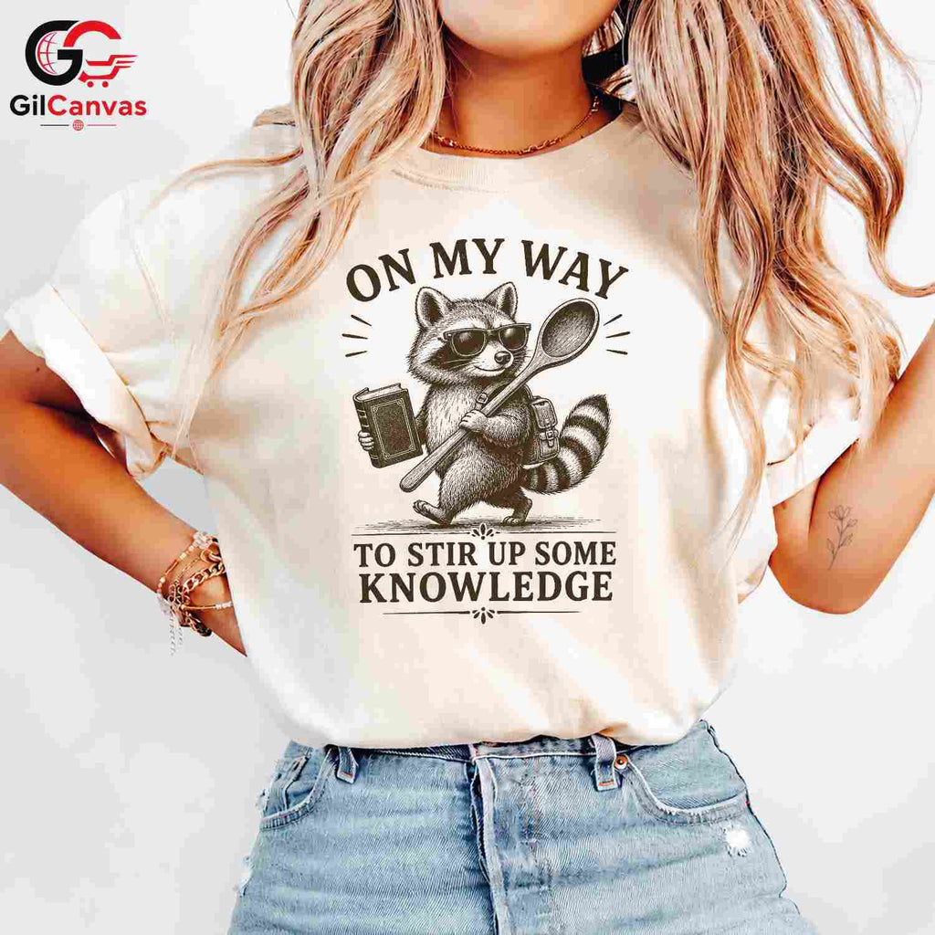 Smart Raccoon Graphic T-Shirt Learning Adventure Fun Custom Art Unisex Tee
