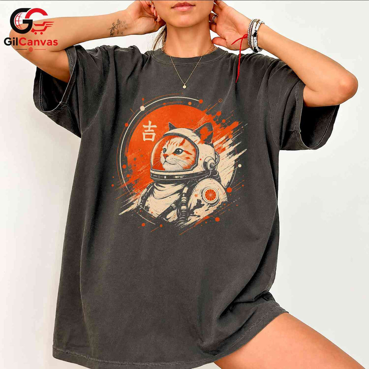 Space Astronaut Cat T-Shirt Unisex Cool Graphic Funny Feline Lover Design Tee