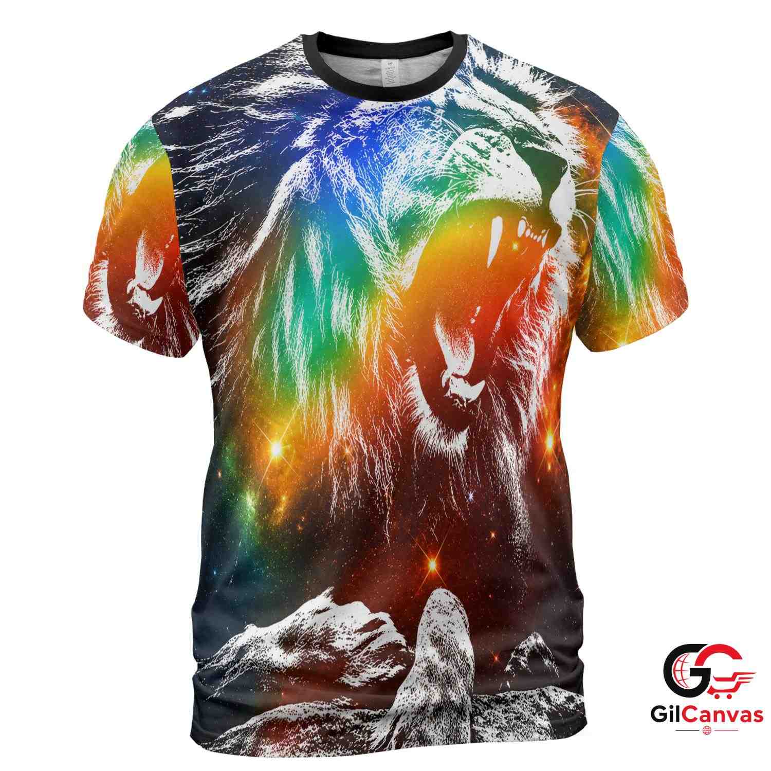 Space Theme Lion Art 3D T-Shirt, Vibrant Unisex Cosmic Graphic Tee Gift For Animals
