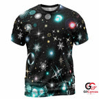 Sparkling Stars 3D T-Shirt, Festive Unisex Christmas Graphic Tee With Music Art