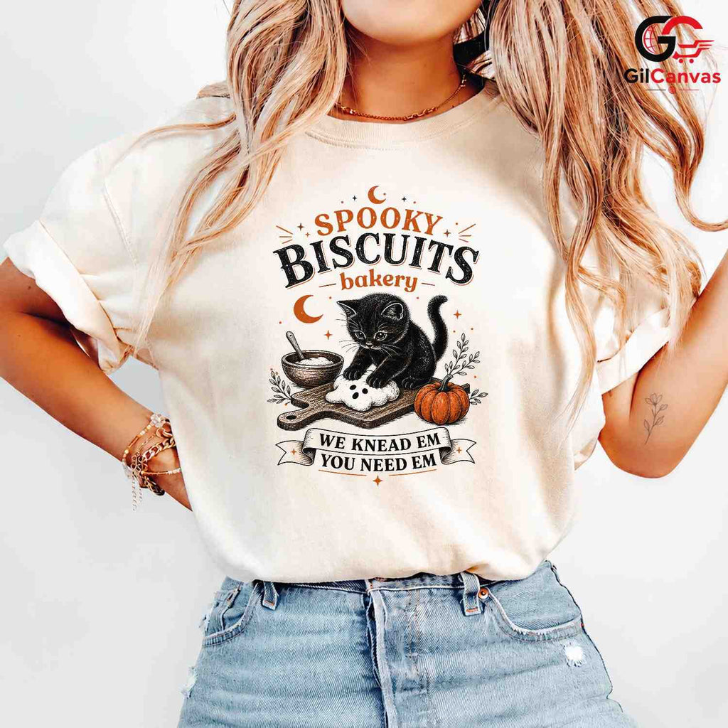 Spooky Black Cat Baker T-Shirt Funny Halloween Bakery Unisex Graphic Apparel Tee