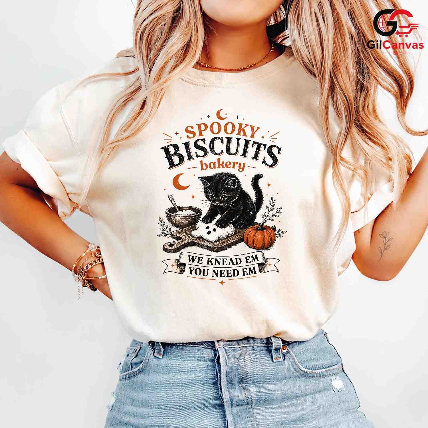 Spooky Black Cat Baker T-Shirt Funny Halloween Bakery Unisex Graphic Apparel Tee