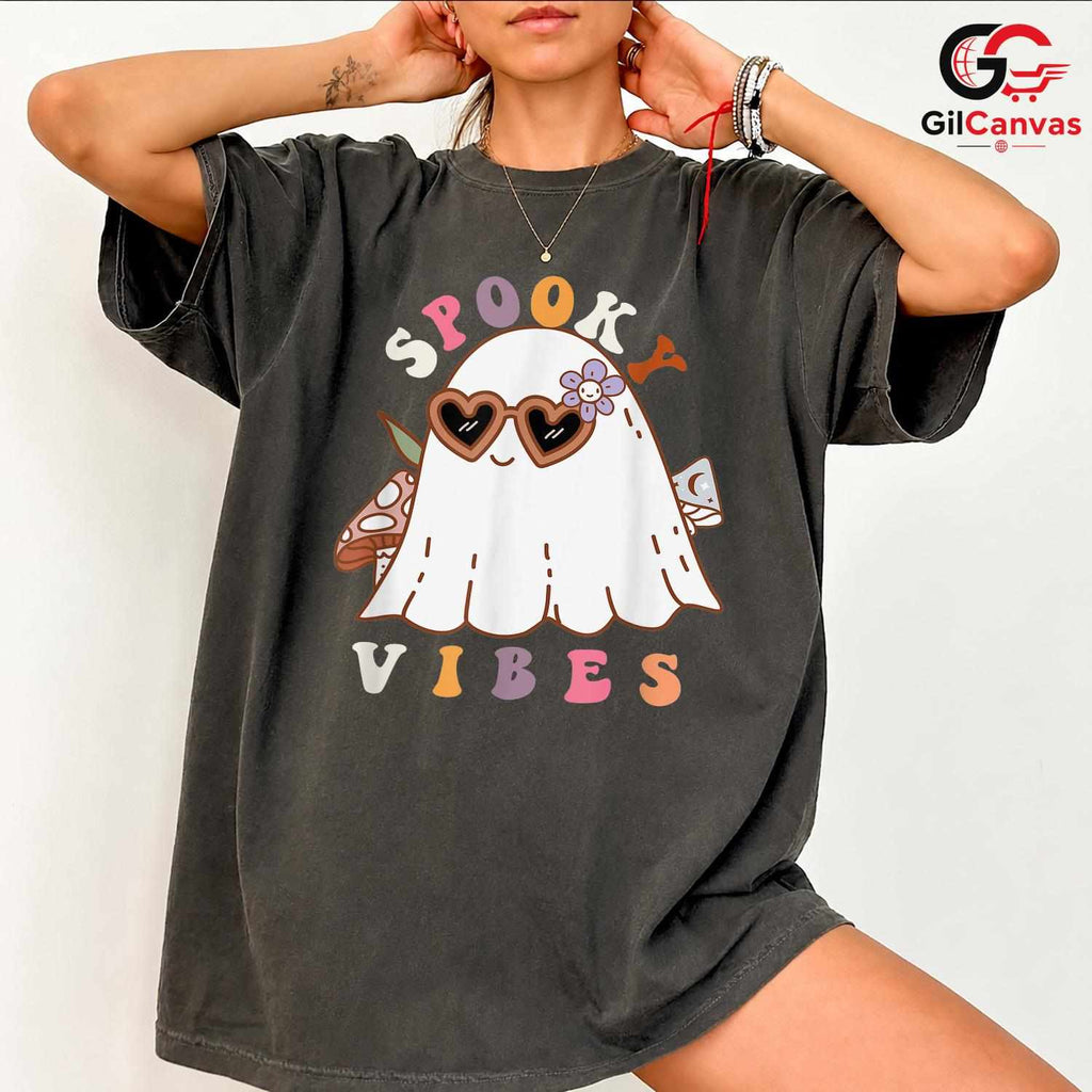 Spooky Ghost Kids T-Shirt Unisex Fun Vibes Halloween Costume Gift For Youth