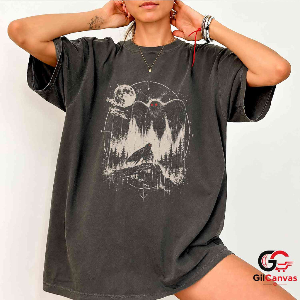 Spooky Moth Owl Graphic T-Shirt Halloween Nature Adventure Unisex Apparel
