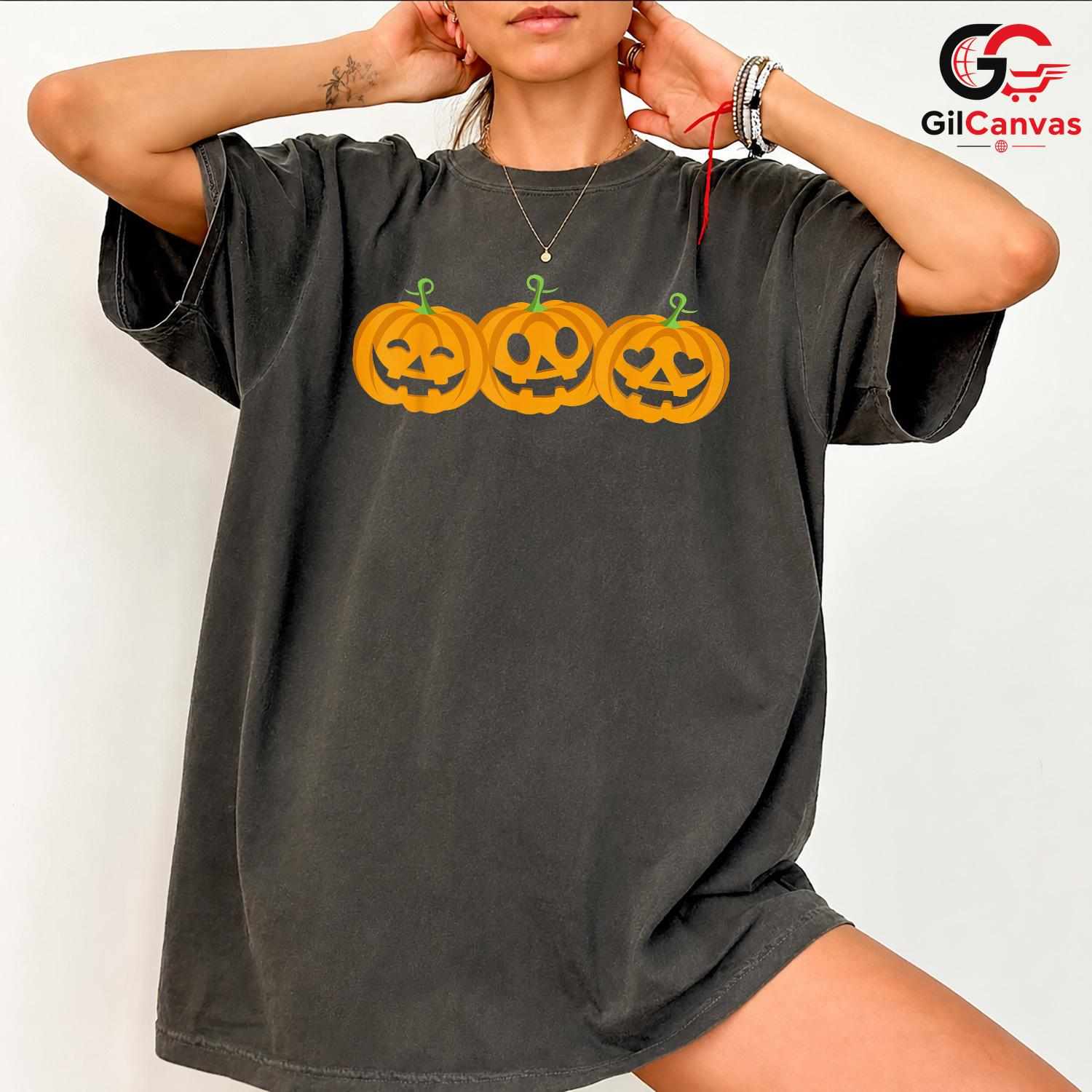 Spooky Pumpkin Face Tee Shirt Unisex Cute Halloween Celebration Gift For Kids