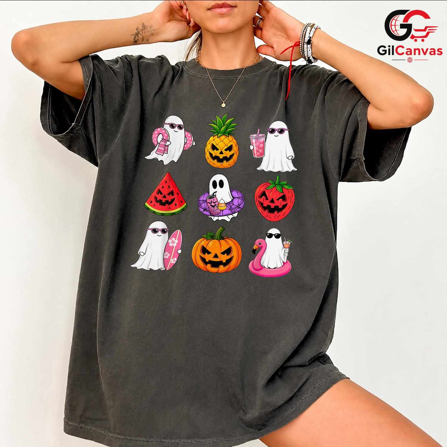 Spooky Summer Ghosts Beach T-Shirt Unisex Funny Halloween Vacation Gift Idea