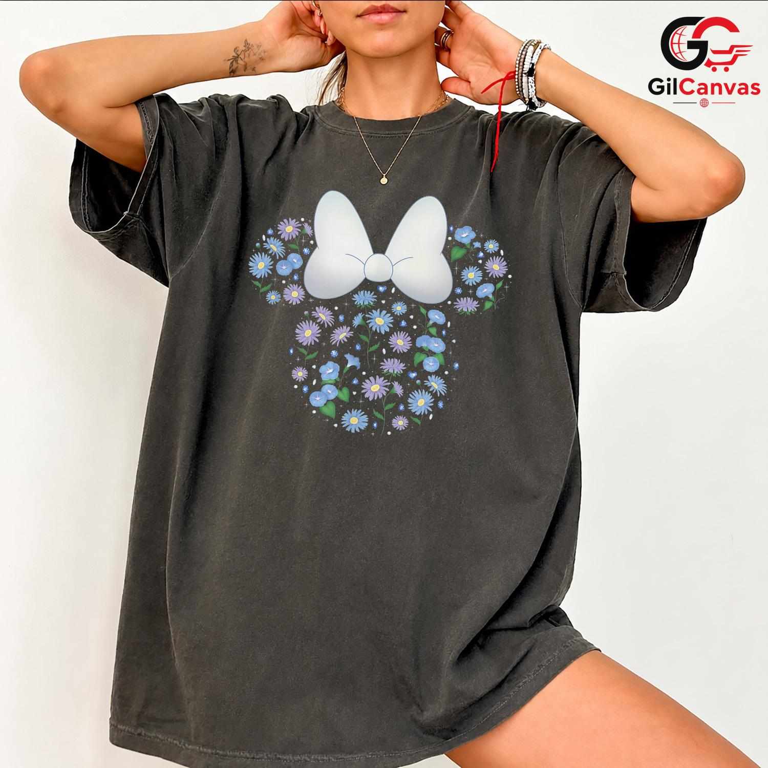 Spring Floral Cartoon Ear Tee Unisex Cute Bow Birthday Gift Girls And Women