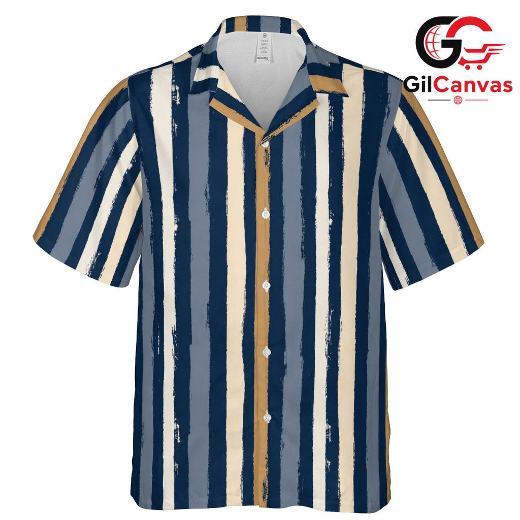 Striped Pattern Summer Beach Tee, Stylish Casual Mens Wear For Tropical Vacations