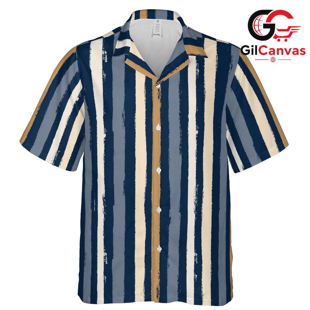 Striped Pattern Summer Beach Tee, Stylish Casual Mens Wear For Tropical Vacations