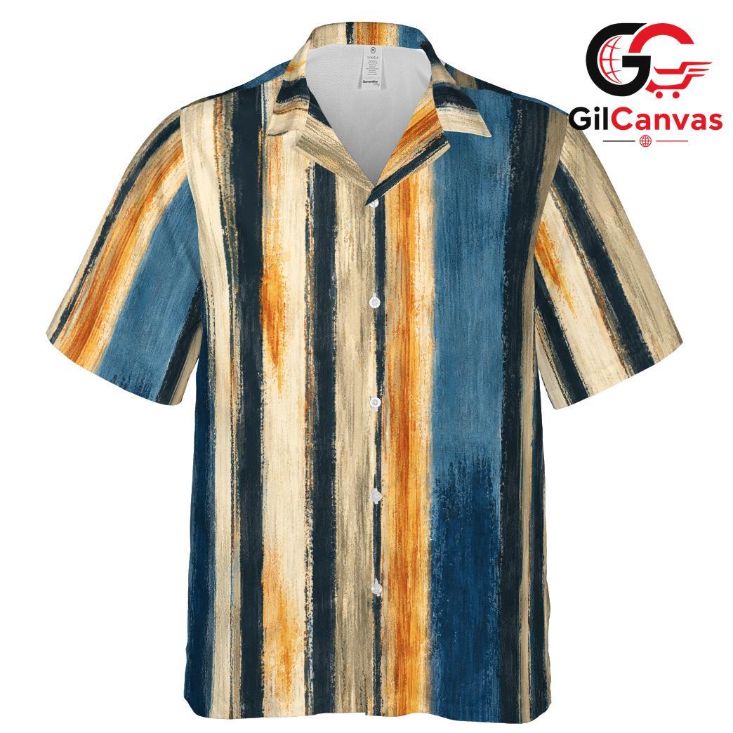 Striped Unisex Hawaiian Shirt, Ideal Casual Summer Beach Trips Pool Party