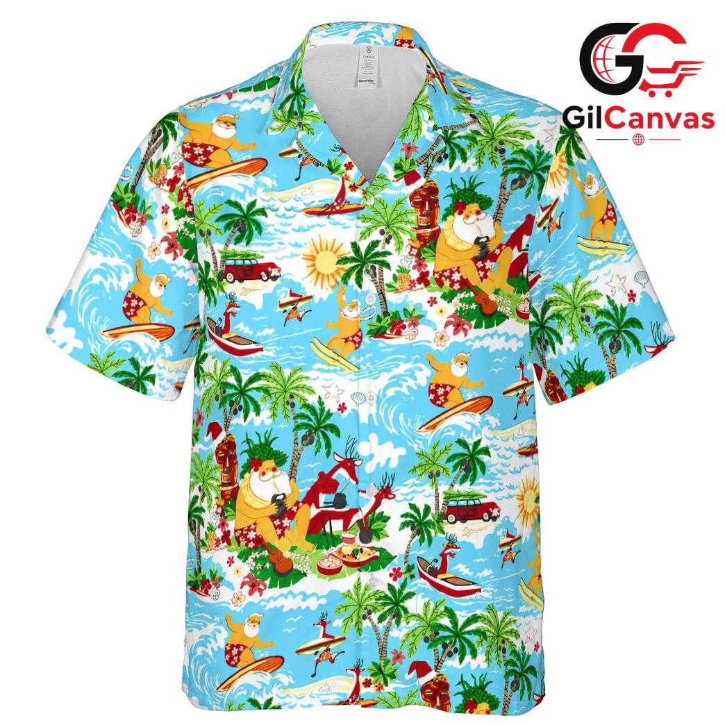 Summer Santa Claus Hawaiian Tee, Ideal Mens Fun Apparel Christmas In July