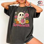 Summerween Floral Ghost Tee Shirt Unisex Funny Spooky Summer Gift For Women