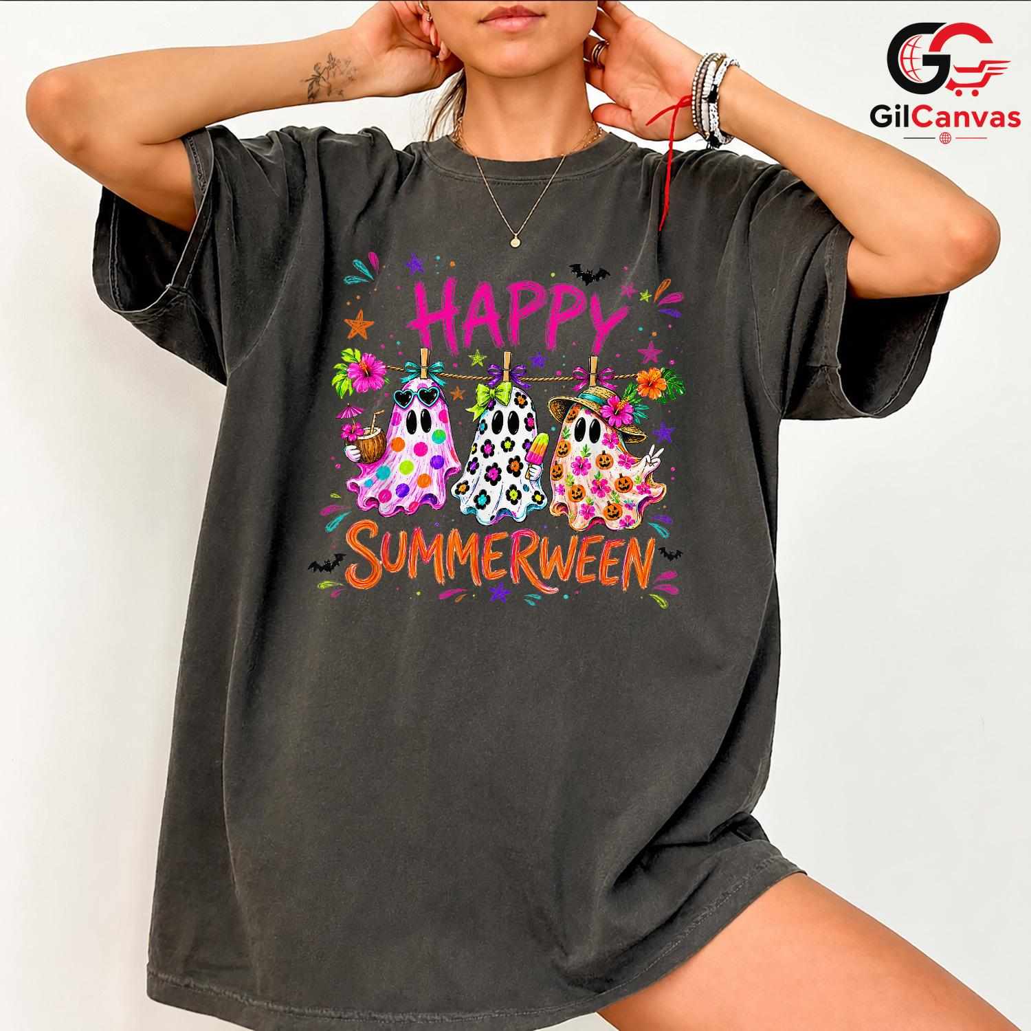 Summerween Ghosts Vacation T-Shirt Unisex Spooky Funny Summer Gift For Family