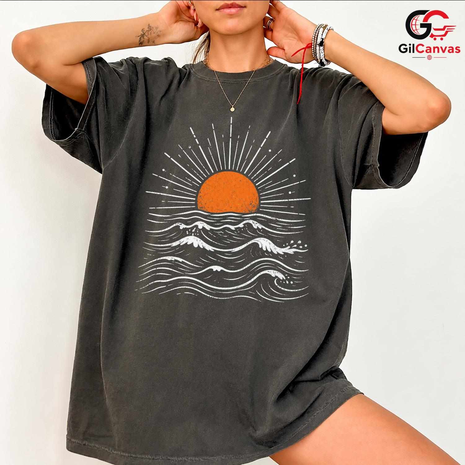 Sunrise Beach Ocean Wave T-Shirt Summer Fun Vacation Unisex Graphic Apparel