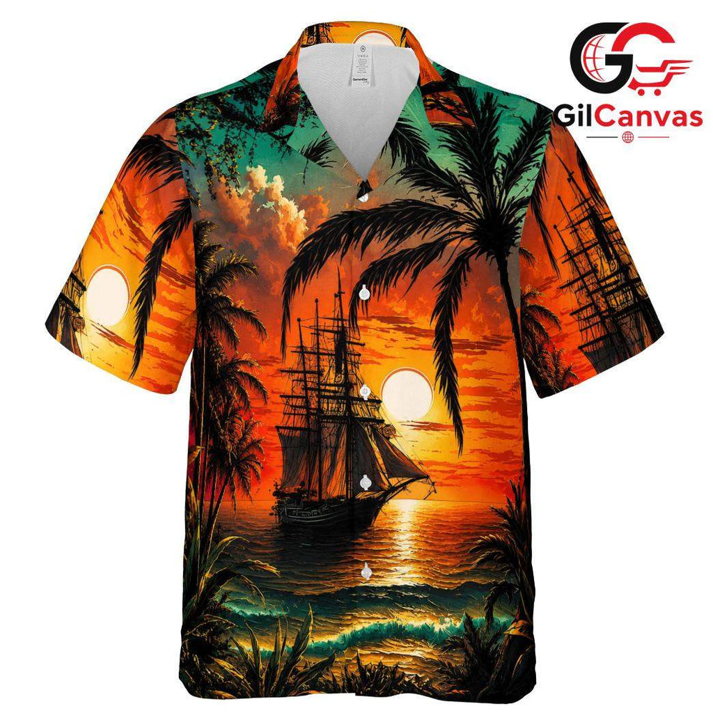Sunset Sailboat Hawaiian Tee, Stylish Unisex Casual Wear Summer Outings