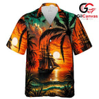 Sunset Sailboat Hawaiian Tee, Stylish Unisex Casual Wear Summer Outings