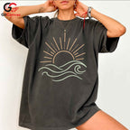 Sunset Waves Beach T-Shirt Summer Fun Vacation Casual Wear Unisex Graphic Tee