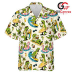 Surfing Dinosaur Hawaiian Shirt, Tropical Aloha Holiday Unisex Vacation Wear