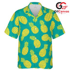 Teal Yellow Pineapple Shirt, Unisex Tropical Beach Outfit Summer Vacation