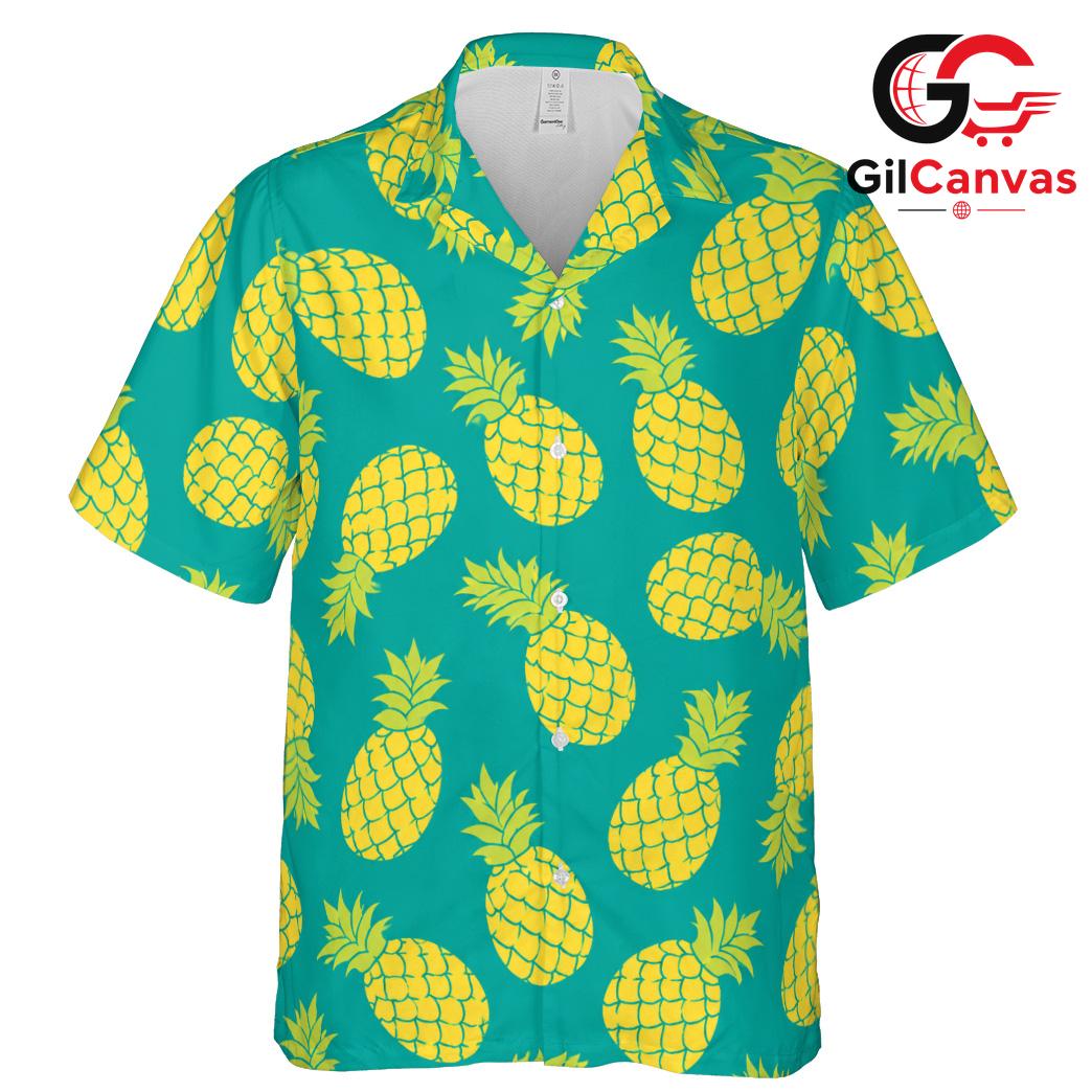 Teal Yellow Pineapple Shirt, Unisex Tropical Beach Outfit Summer Vacation