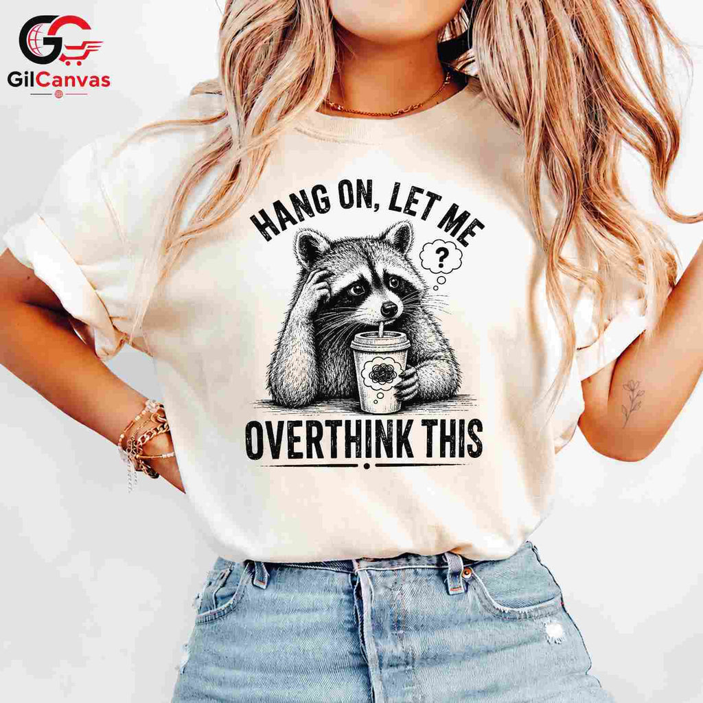 Thinking Raccoon T-Shirt Funny Animal Lover Casual Wear Graphic Unisex Tee