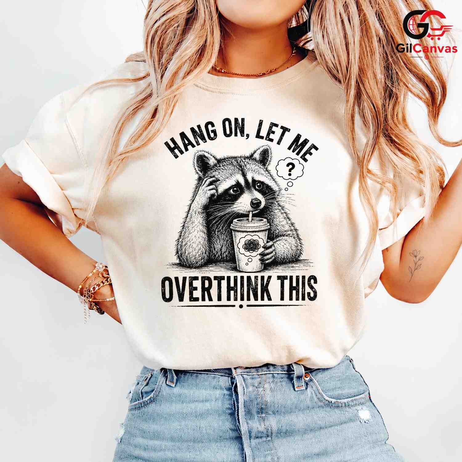 Thinking Raccoon T-Shirt Funny Animal Lover Casual Wear Graphic Unisex Tee